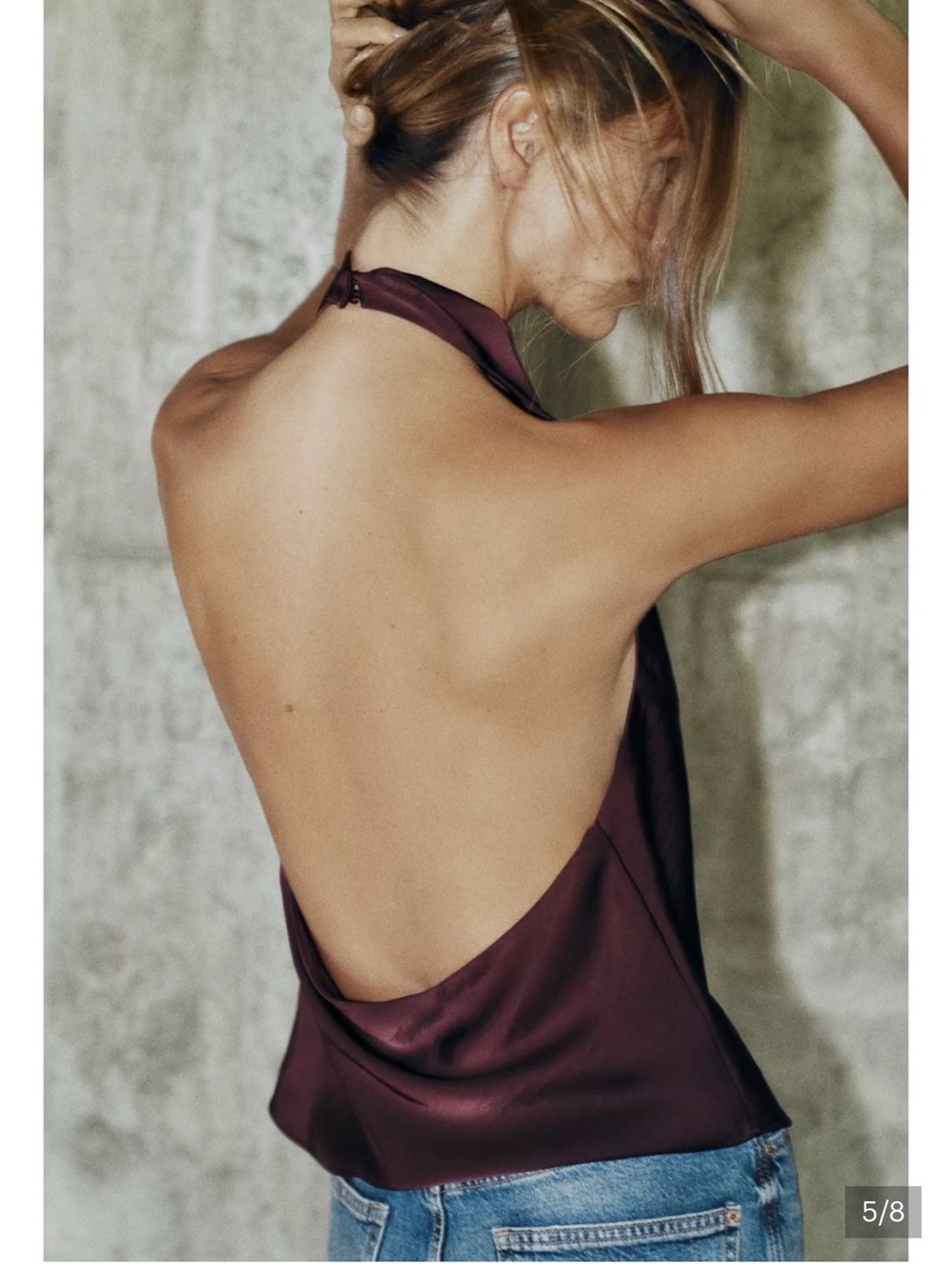 Zara Plum Satin Halter Cowl Top - Picture 3 of 3